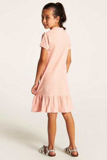 Juniors Striped Drop Waist Dress with Short Sleeves