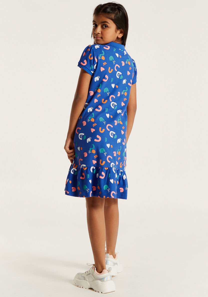 Juniors All-Over Print Polo Dress with Short Sleeves and Frill Detail-Dresses%2C Gowns and Frocks-image-3