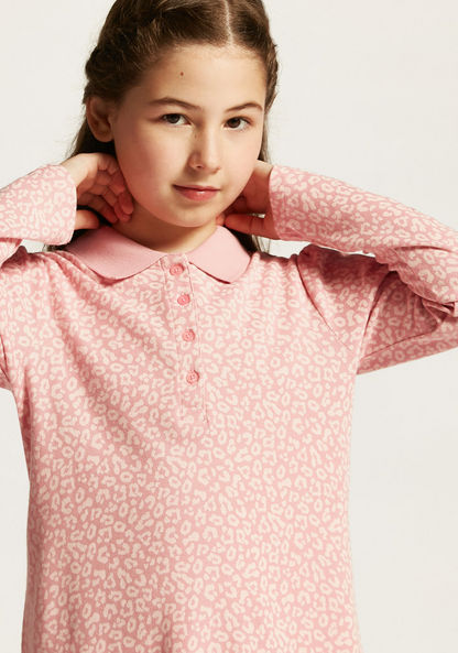 Juniors Printed Polo Dress with Long Sleeves