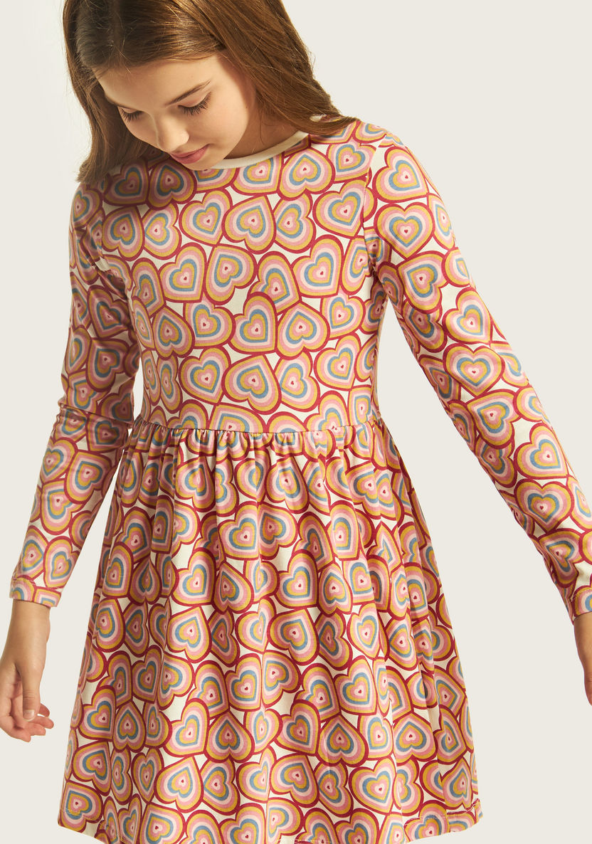 Juniors All Over Print A-line Dress with Long Sleeves-Dresses, Gowns & Frocks-image-2