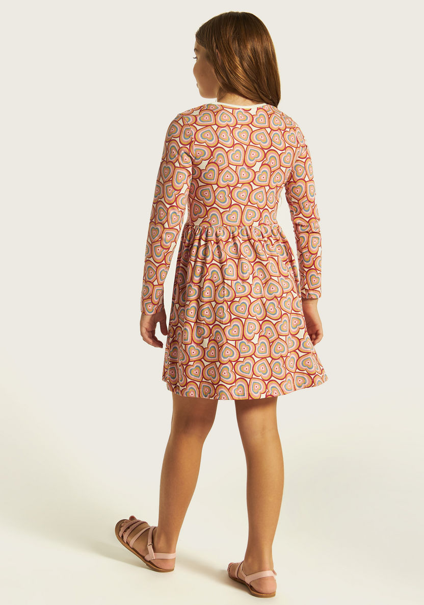 Juniors All Over Print A-line Dress with Long Sleeves-Dresses, Gowns & Frocks-image-3