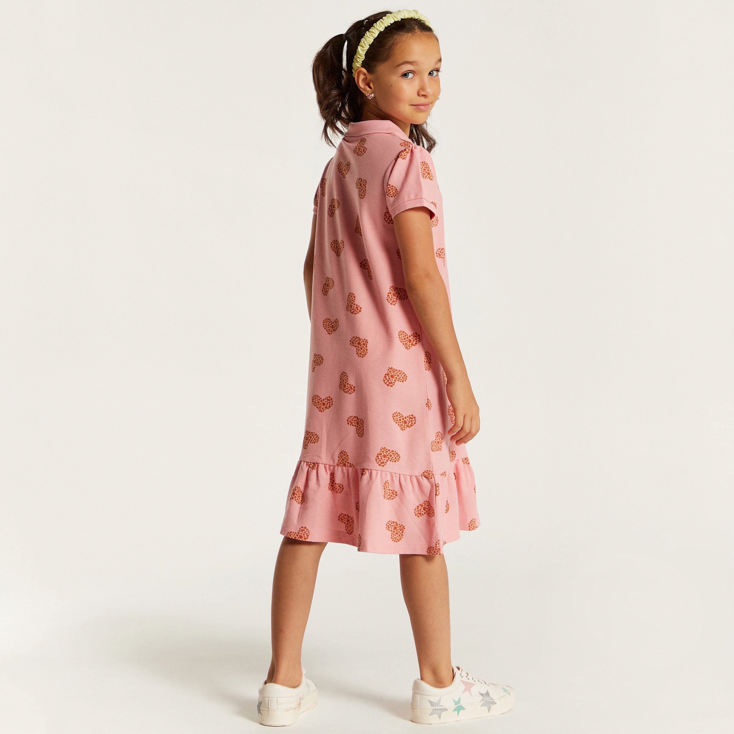 Juniors Heart Print Polo Dress with Short Sleeves and Flounce Hem-girls-clothing-dressesandjumpsuits-image-4