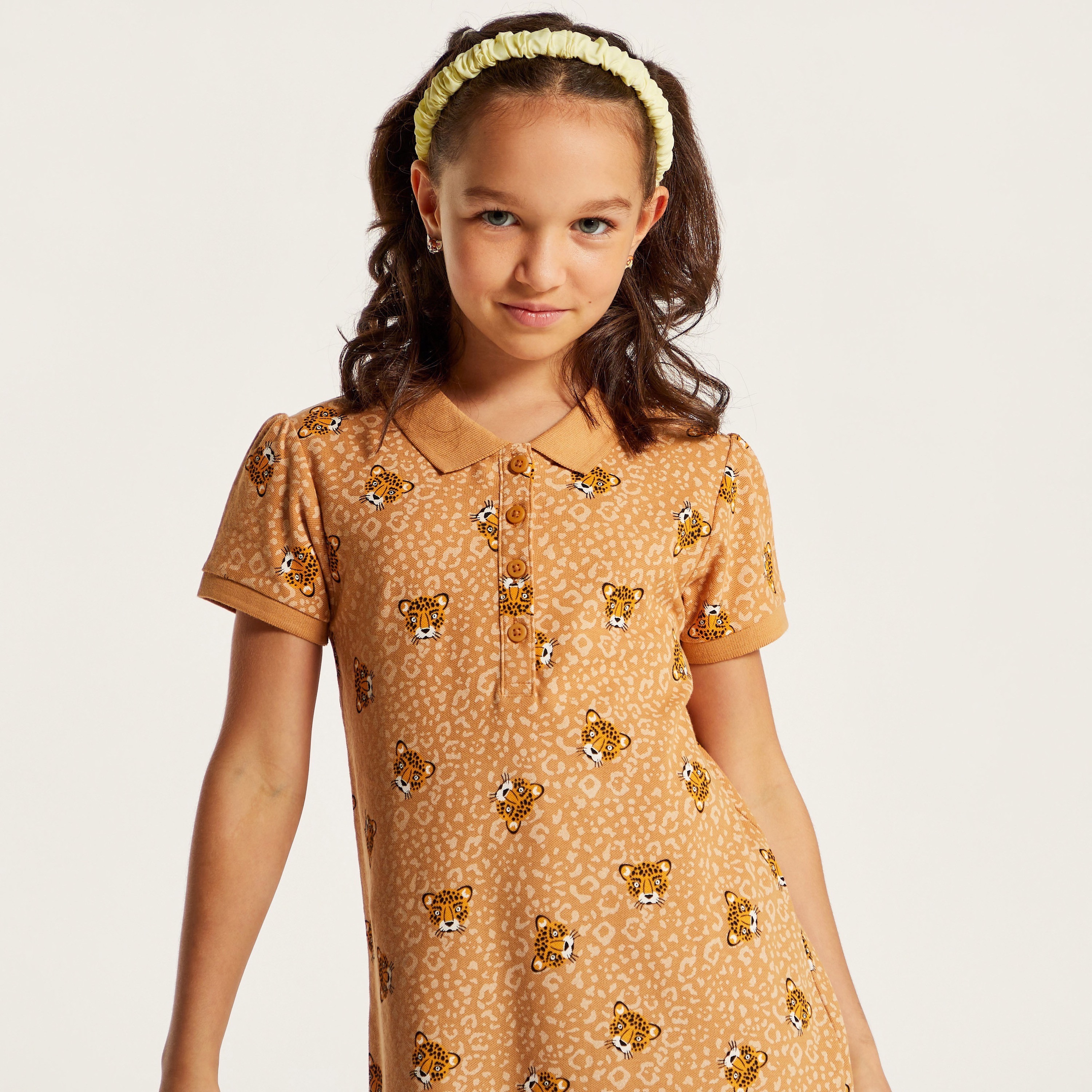Juniors Printed Polo Dress with Short Sleeves and Flounce Hem-girls-clothing-dressesandjumpsuits-image-2