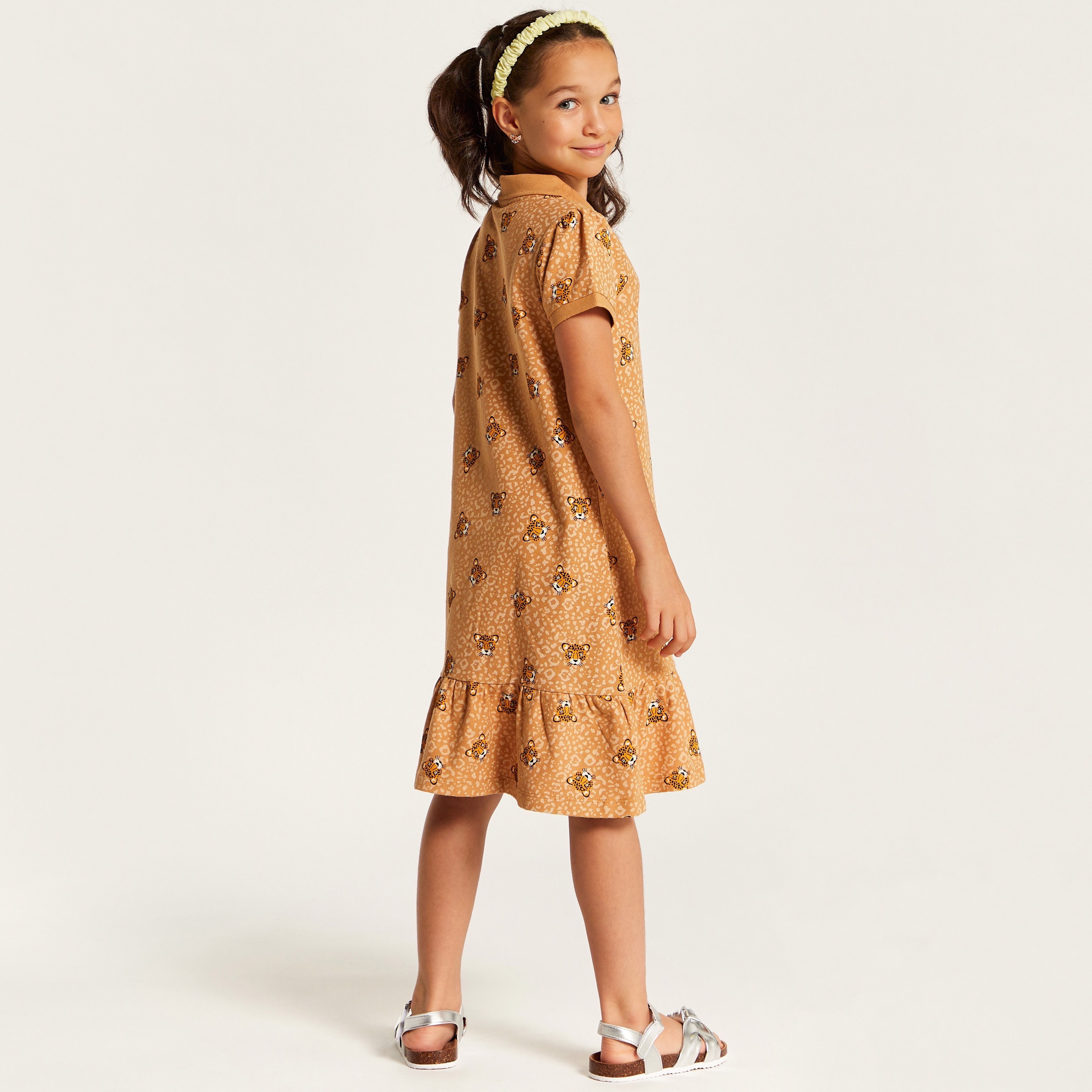 Juniors Printed Polo Dress with Short Sleeves and Flounce Hem-girls-clothing-dressesandjumpsuits-image-4