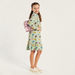 Juniors Printed Long Sleeves Dress with Drop Waist and Collar-Dresses%2C Gowns and Frocks-thumbnailMobile-1