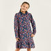Juniors Floral Print Polo Dress with Long Sleeves and Drop Waist-Dresses%2C Gowns and Frocks-thumbnail-1