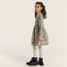 Juniors Floral Print A-line Dress with Long Sleeves and Round Neck-Dresses%2C Gowns and Frocks-thumbnail-1