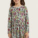 Juniors Floral Print A-line Dress with Long Sleeves and Round Neck-Dresses%2C Gowns and Frocks-thumbnailMobile-3