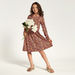 Juniors Floral Print Dress with Round Neck and Long Sleeves-Dresses%2C Gowns and Frocks-thumbnailMobile-0