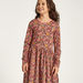 Juniors Floral Print Dress with Round Neck and Long Sleeves-Dresses%2C Gowns and Frocks-thumbnailMobile-2