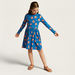Juniors Floral Print Dress with Round Neck and Long Sleeves-Dresses%2C Gowns and Frocks-thumbnailMobile-0