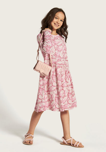 Juniors Printed Round Neck Dress with Long Sleeves-Dresses%2C Gowns and Frocks-image-0