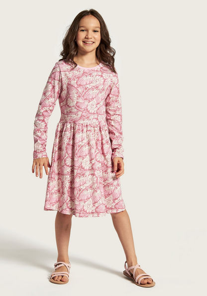 Juniors Printed Round Neck Dress with Long Sleeves-Dresses%2C Gowns and Frocks-image-1