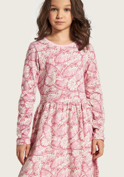 Juniors Printed Round Neck Dress with Long Sleeves-Dresses%2C Gowns and Frocks-image-2