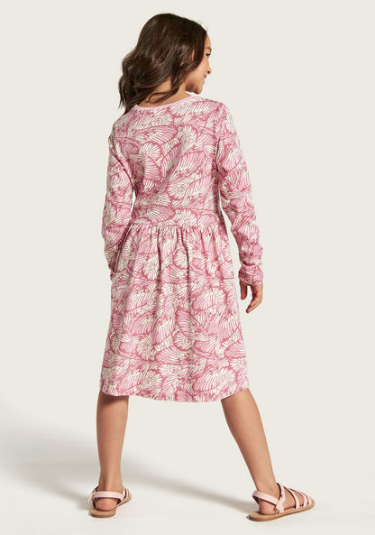 Juniors Printed Round Neck Dress with Long Sleeves-Dresses%2C Gowns and Frocks-image-3