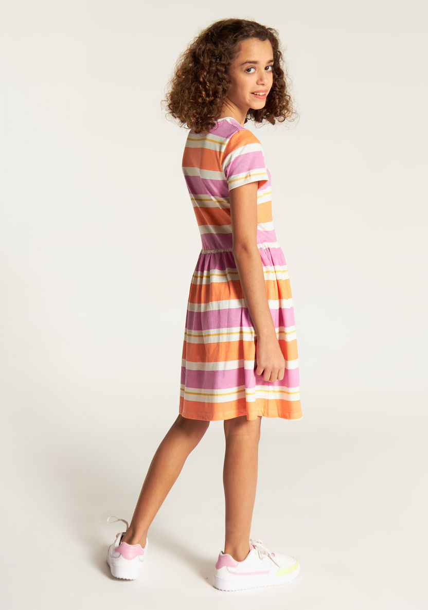Juniors Striped Dress with Round Neck and Short Sleeves-Dresses, Gowns & Frocks-image-3