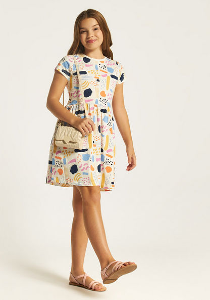 Juniors Printed A-line Dress with Short Sleeves