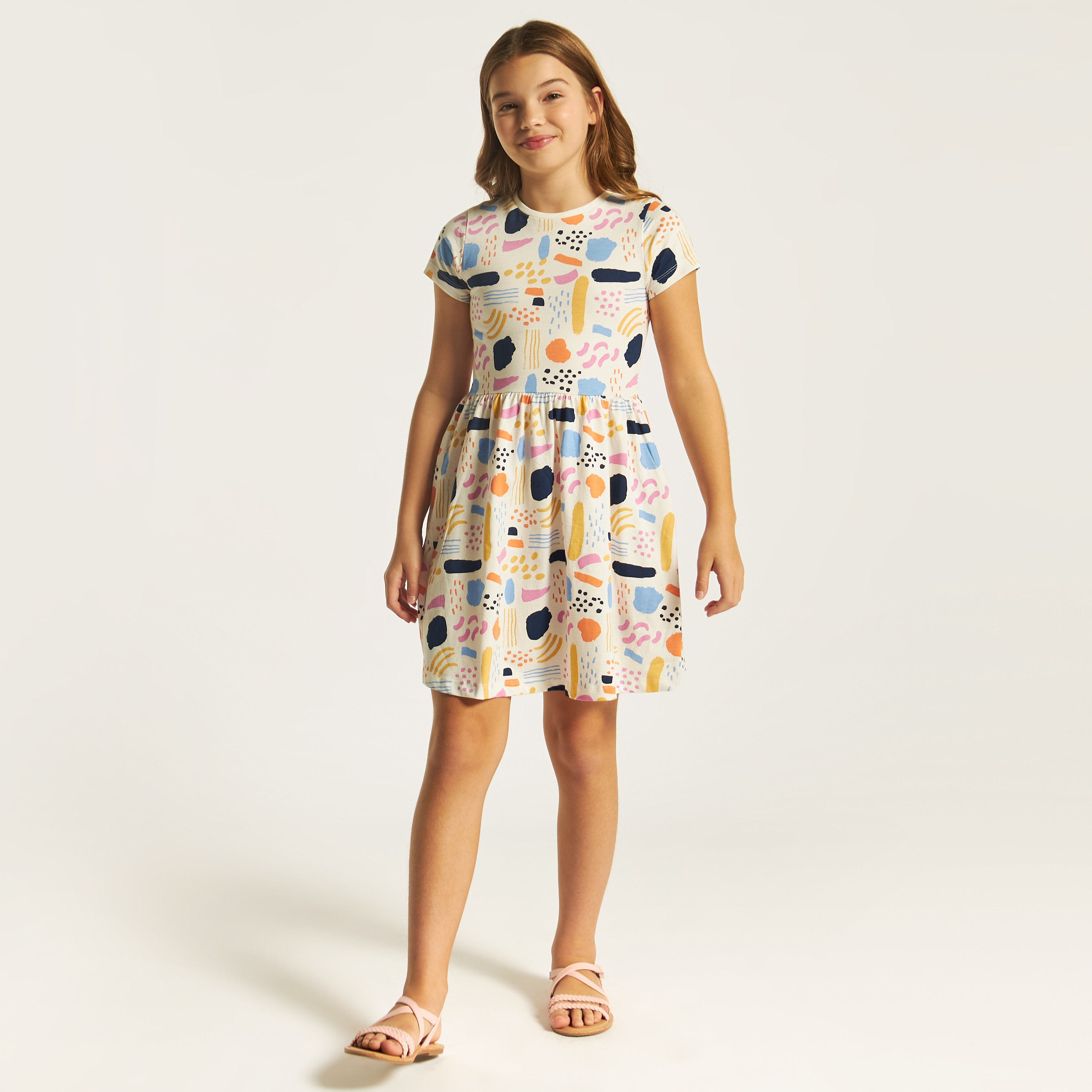 Juniors Printed A-line Dress with Short Sleeves-girls-clothing-dressesandjumpsuits-image-2