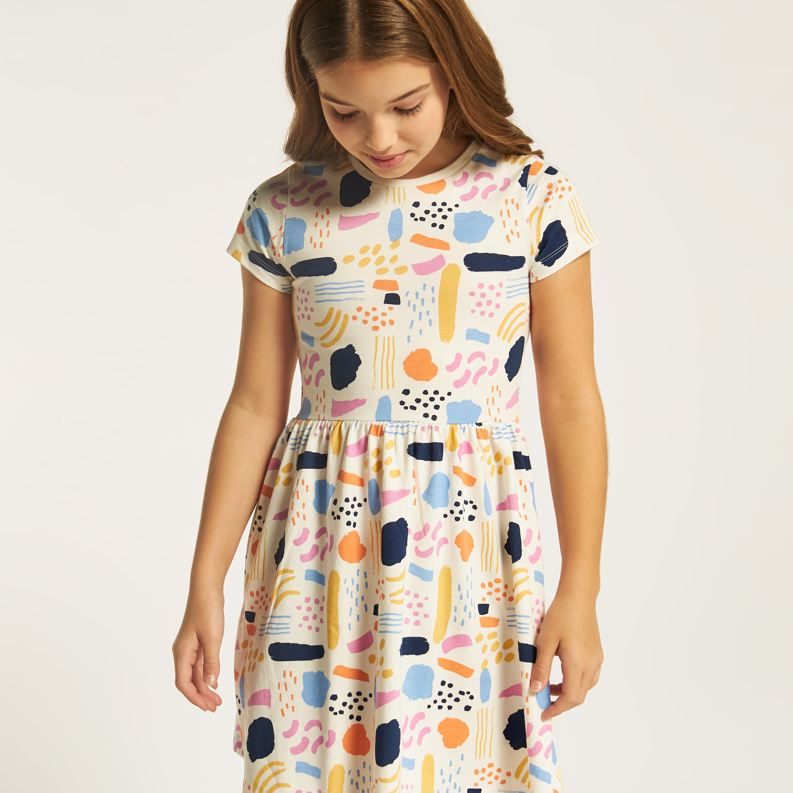 Juniors Printed A-line Dress with Short Sleeves-girls-clothing-dressesandjumpsuits-image-3