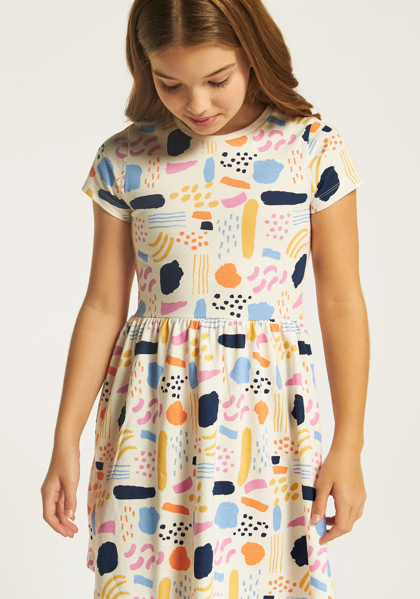 Juniors Printed A-line Dress with Short Sleeves-Dresses, Gowns & Frocks-image-2