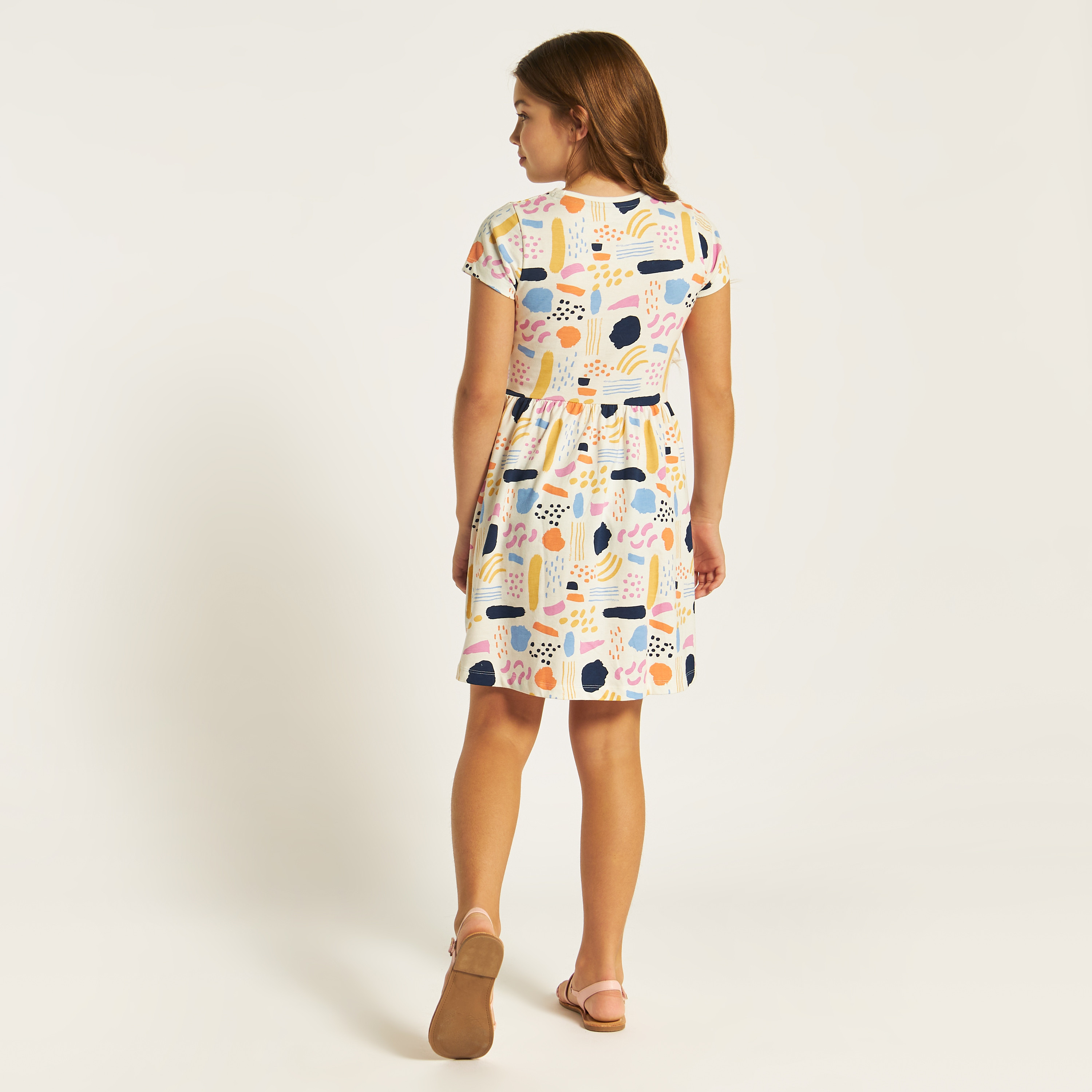 Juniors Printed A-line Dress with Short Sleeves-girls-clothing-dressesandjumpsuits-image-4