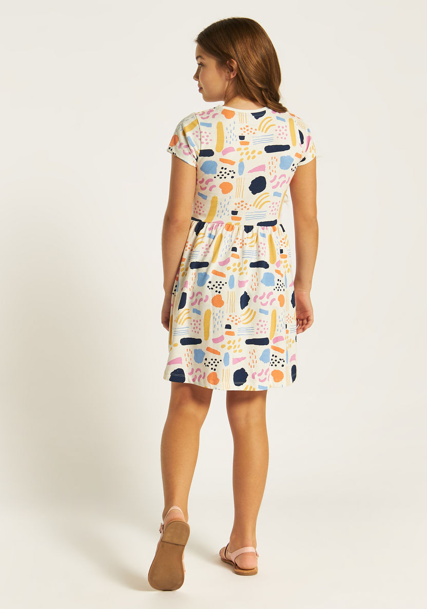 Juniors Printed A-line Dress with Short Sleeves-Dresses, Gowns & Frocks-image-3