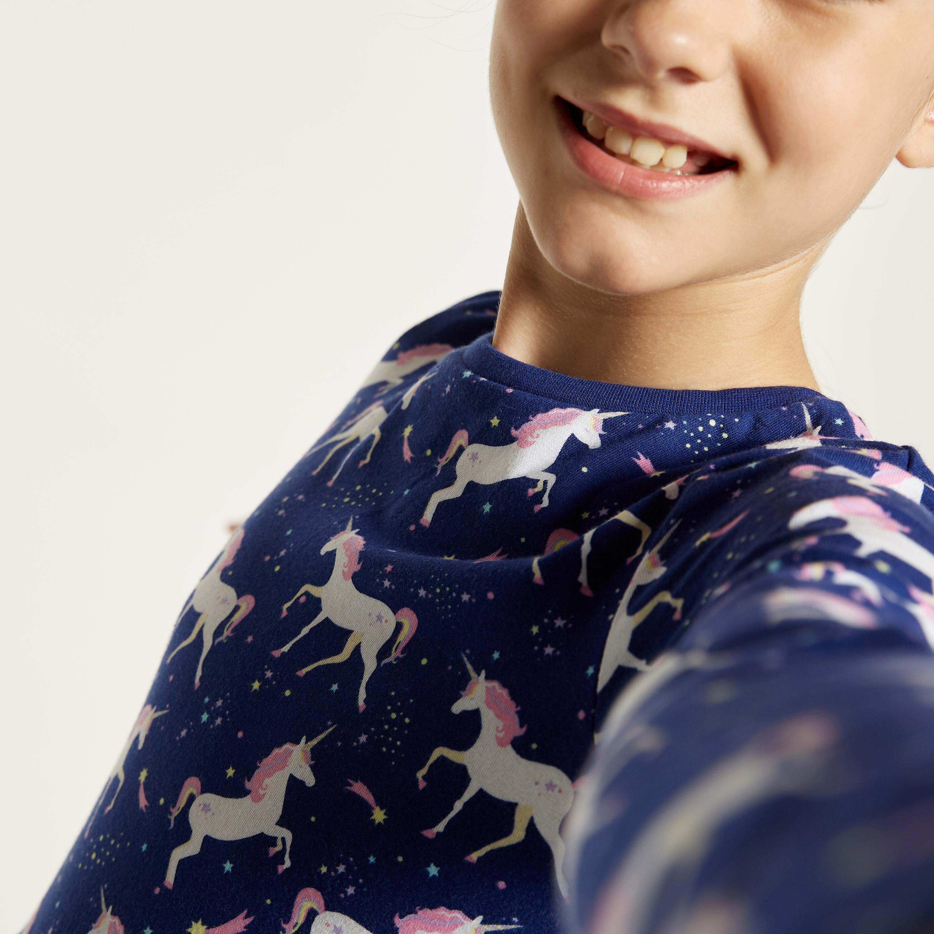 Juniors Unicorn Print Dress with Round Neck and Long Sleeves-girls-clothing-dressesandjumpsuits-image-3