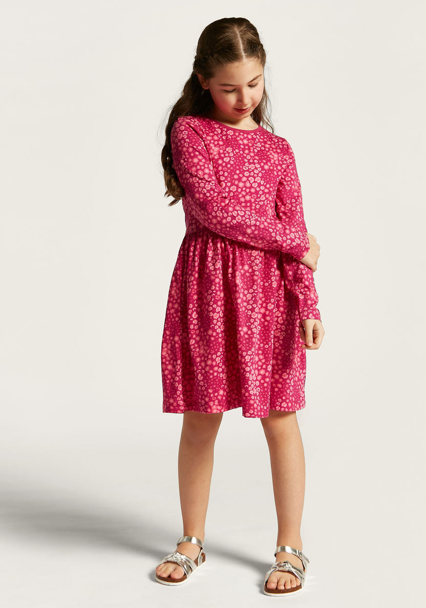 Juniors Printed Round Neck Dress with Long Sleeves-Dresses, Gowns & Frocks-image-2