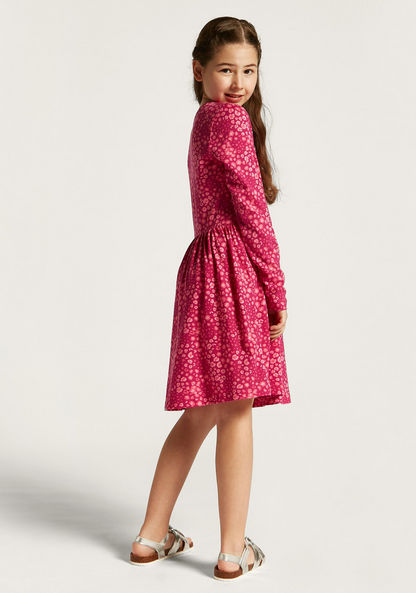 Juniors Printed Round Neck Dress with Long Sleeves