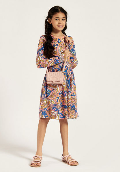 Juniors Paisley Print Round Neck Dress with Long Sleeves