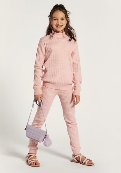 Juniors Textured Polo Neck Sweater with Long Sleeves