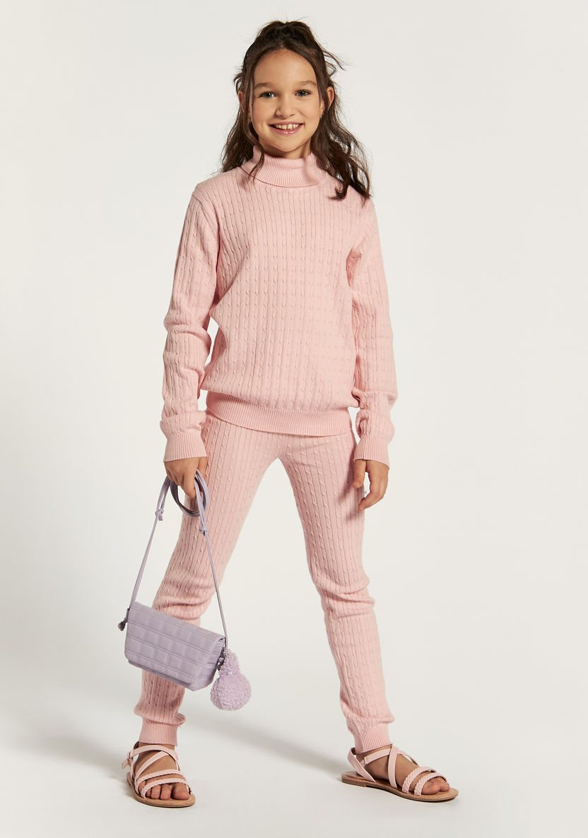 Juniors Textured Polo Neck Sweater with Long Sleeves-Sweaters and Cardigans-image-0
