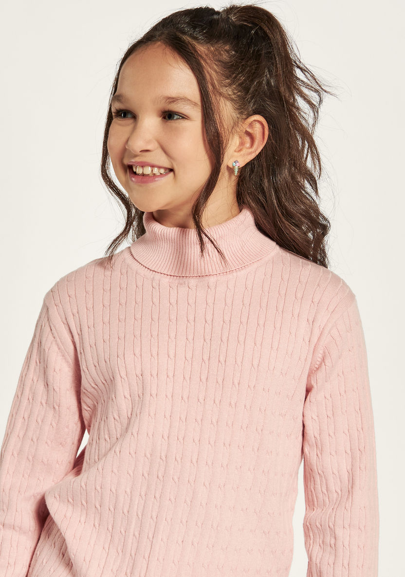 Juniors Textured Polo Neck Sweater with Long Sleeves-Sweaters and Cardigans-image-2