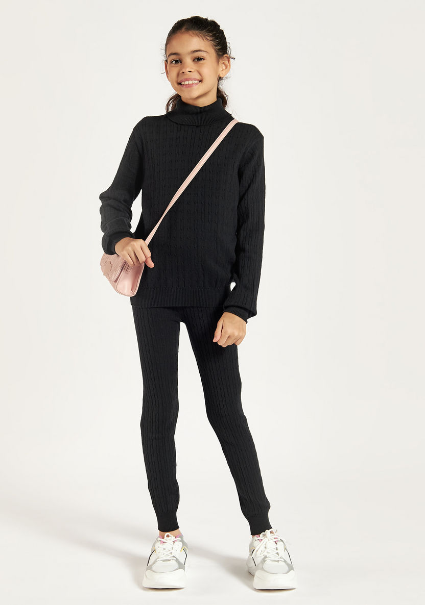Juniors Textured Pullover with Turtle Neck and Long Sleeves-Sweaters and Cardigans-image-0