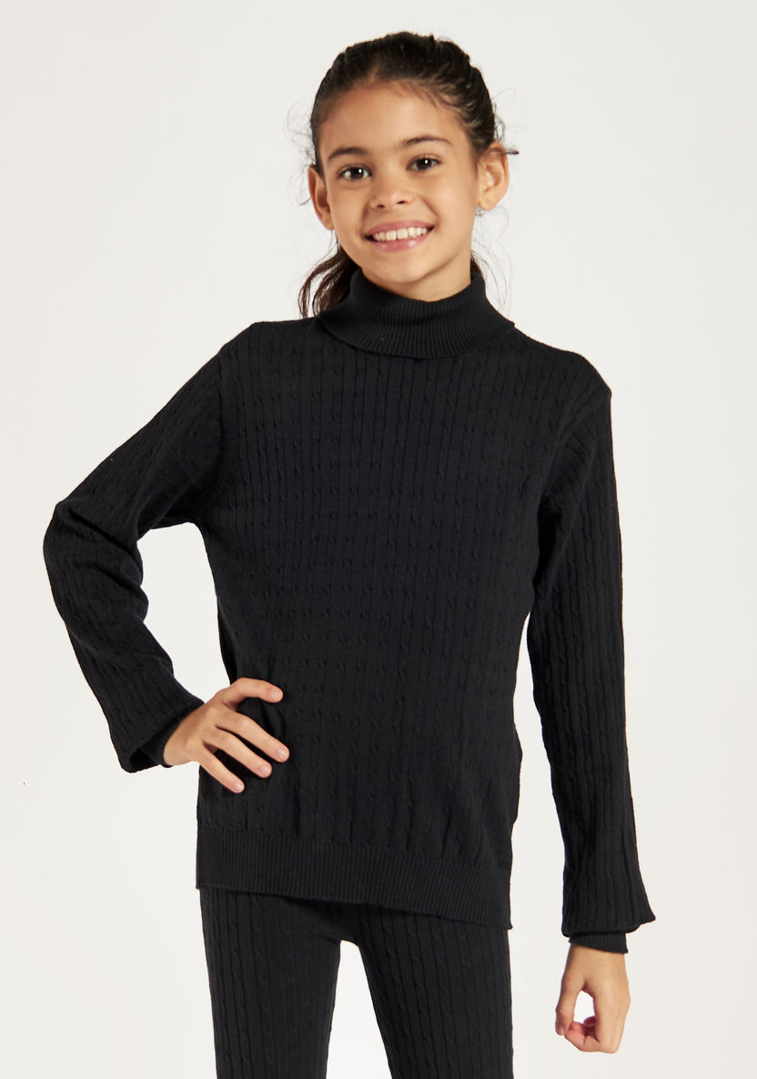 Juniors Textured Pullover with Turtle Neck and Long Sleeves-Sweaters and Cardigans-image-1