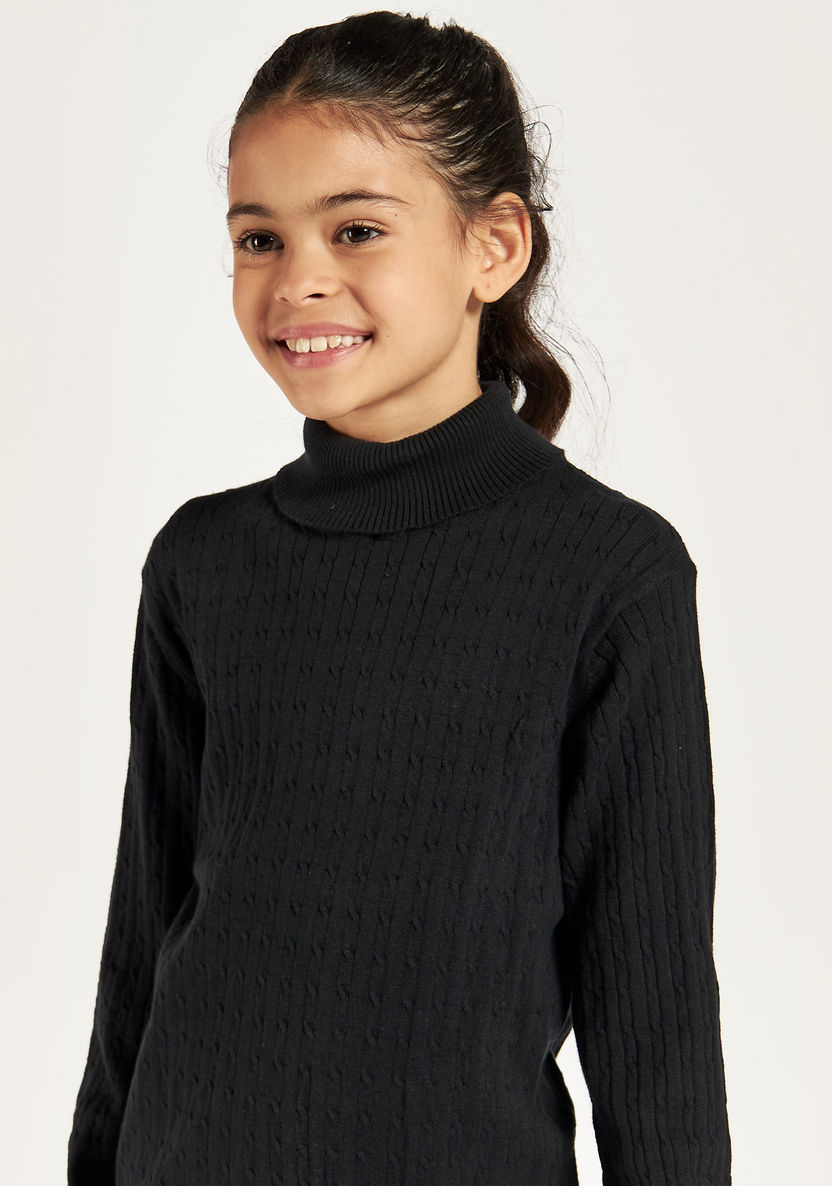 Juniors Textured Pullover with Turtle Neck and Long Sleeves-Sweaters and Cardigans-image-2