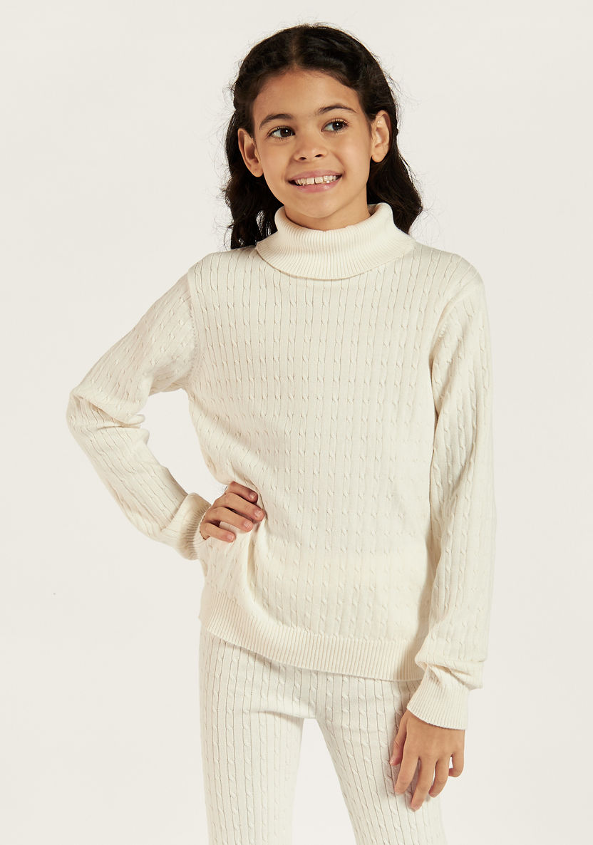 Juniors Textured Turtle Neck Sweater with Long Sleeves-Sweaters and Cardigans-image-1