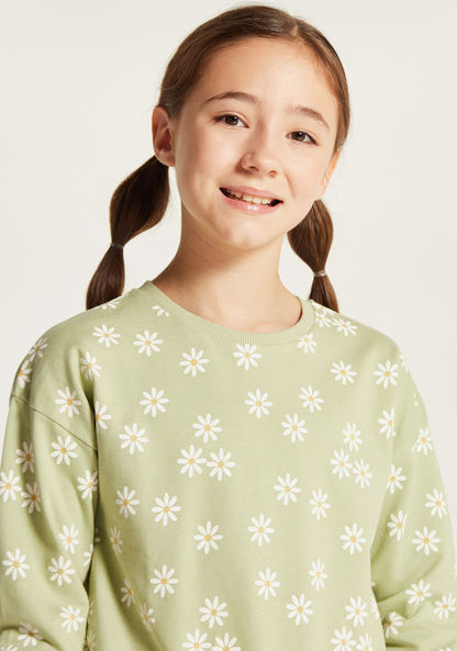 Juniors All Over Floral Print Sweatshirt with Round Neck and Long Sleeves-Sweatshirts-image-2