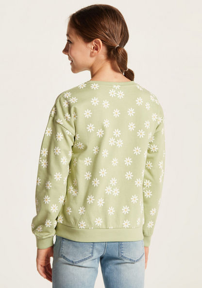 Juniors All Over Floral Print Sweatshirt with Round Neck and Long Sleeves-Sweatshirts-image-3