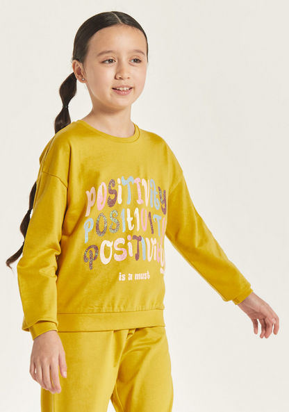 Juniors Typographic Print Sweatshirt with Round Neck and Long Sleeves-Sweatshirts-image-1
