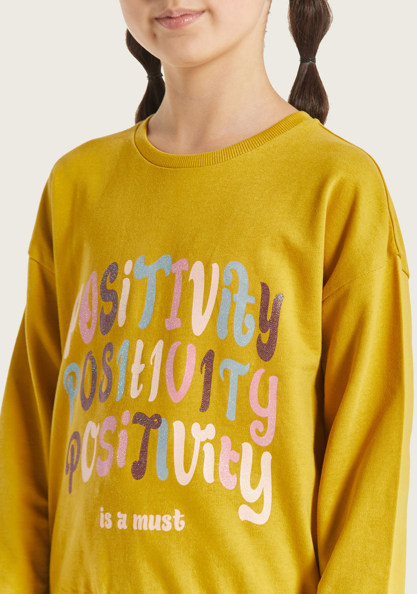 Juniors Typographic Print Sweatshirt with Round Neck and Long Sleeves-Sweatshirts-image-2
