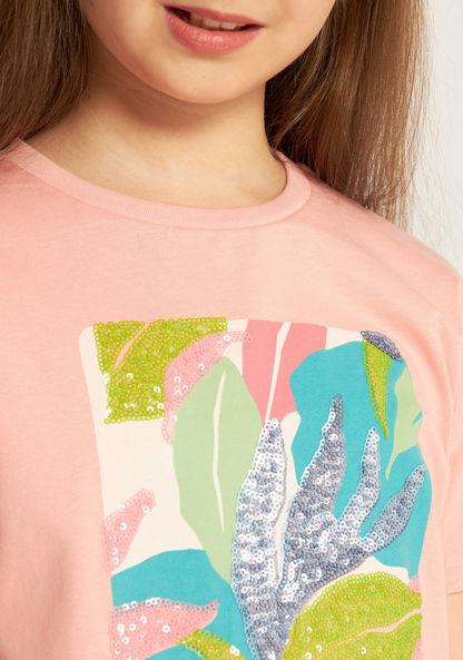 Juniors Sequinned T-shirt with Crew Neck and Short Sleeves-T Shirts-image-2