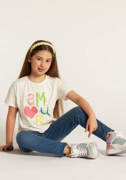 Juniors Sequin Detail T-shirt with Crew Neck and Short Sleeves-T Shirts-image-0