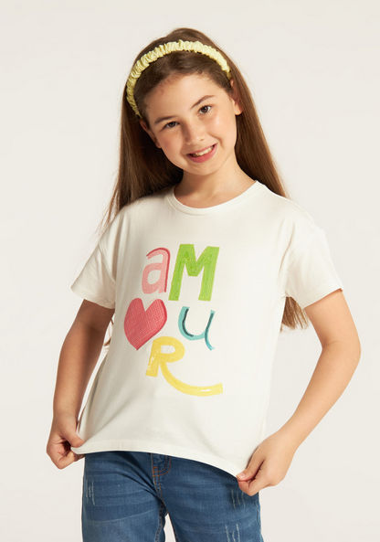 Juniors Sequin Detail T-shirt with Crew Neck and Short Sleeves-T Shirts-image-1