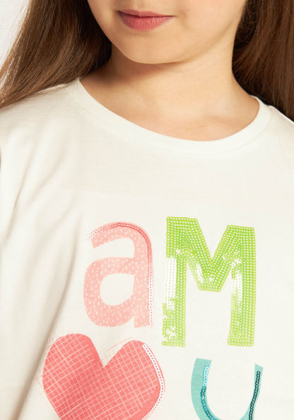 Juniors Sequin Detail T-shirt with Crew Neck and Short Sleeves-T Shirts-image-2