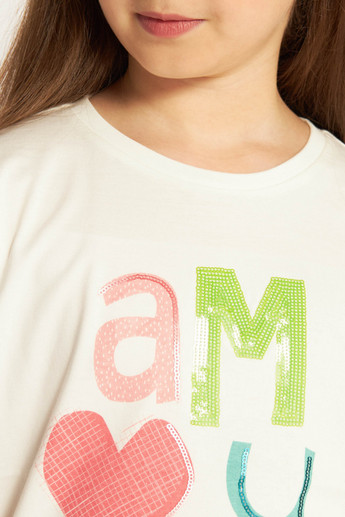 Juniors Sequin Detail T-shirt with Crew Neck and Short Sleeves