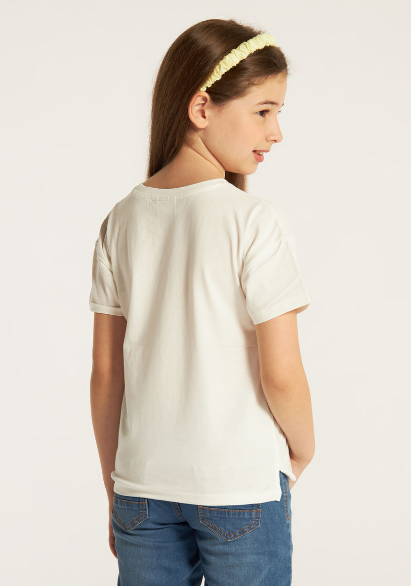Juniors Sequin Detail T-shirt with Crew Neck and Short Sleeves-T Shirts-image-3
