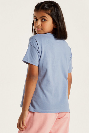 Juniors Sequinned T-shirt with Short Sleeves and Round Neck