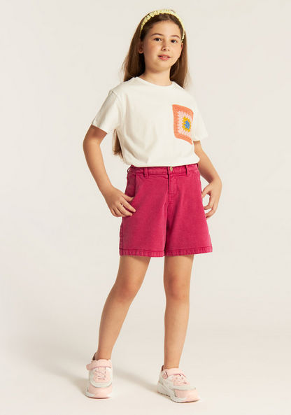 Juniors Crochet Patch Detail T-shirt with Short Sleeves-T Shirts-image-1