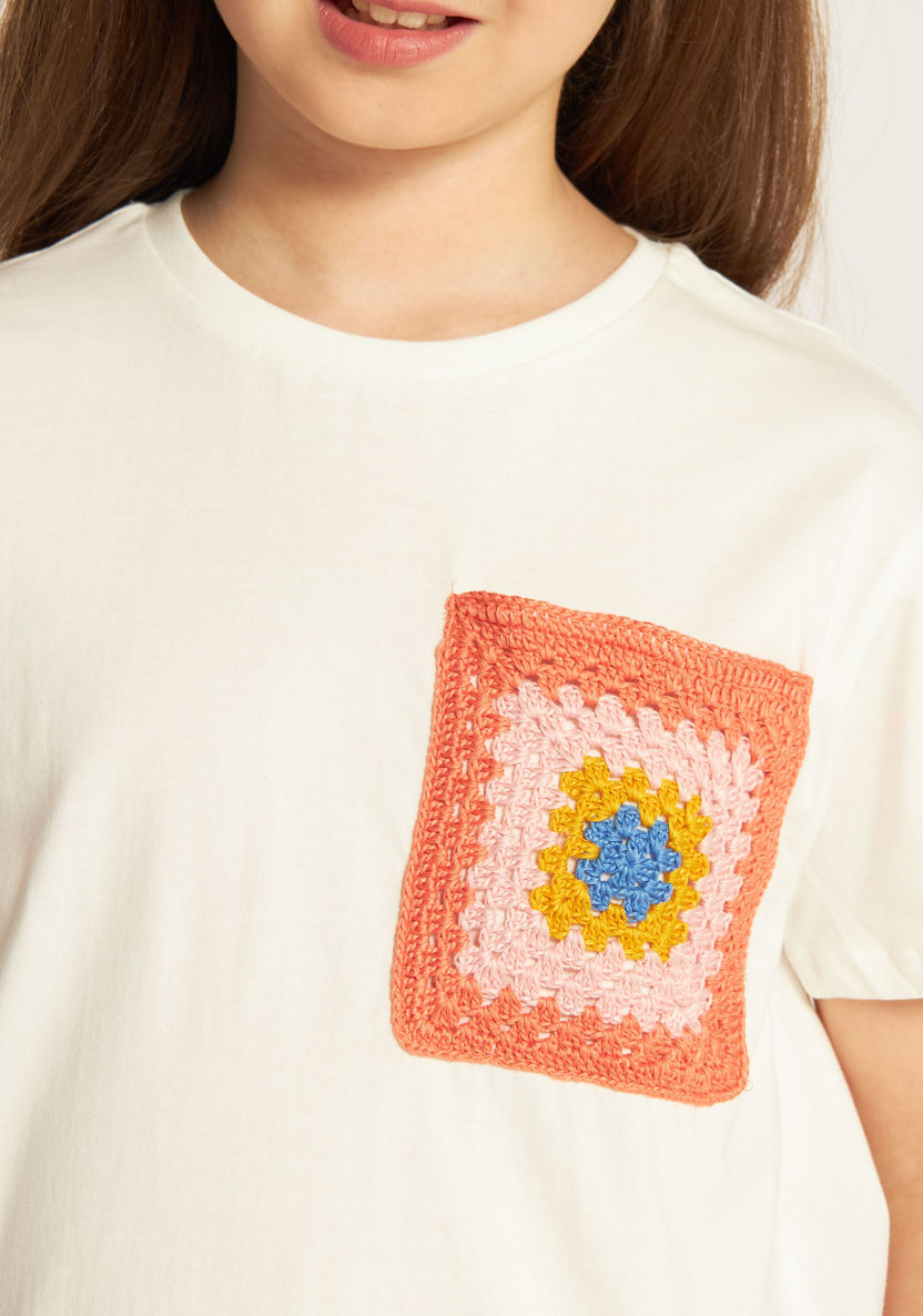 Juniors Crochet Patch Detail T-shirt with Short Sleeves-T Shirts-image-2